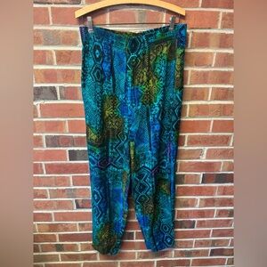 Vibrant Teal & Blue Geometric Print Harem Pants